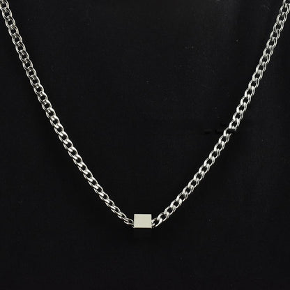 Fashion Stainless Steel Cube Pendant Necklace – Waterproof, Hypoallergenic, Multiple Sizes