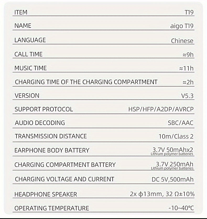 Aigo T18 Bluetooth 5.3 TWS Earbuds - Dual HD Mic Sports & Gaming Headset