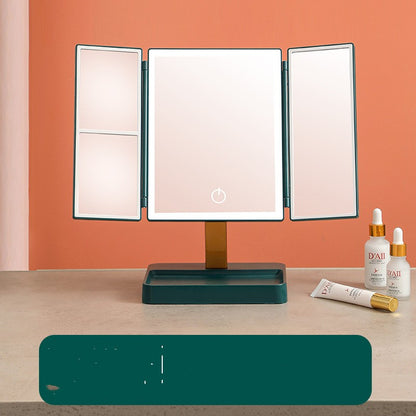 LED Shell HD Makeup Mirror with Lights – Intelligent Folding Desktop Mirror