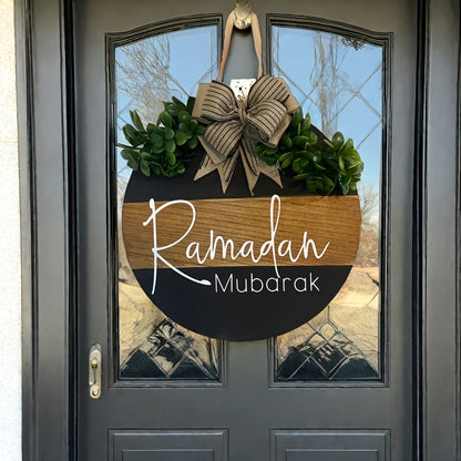 Ramadan Mubarak Door Wreath – Large Wooden Eid Al-Fitr Decoration for Doors