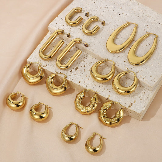 18K Titanium Steel U-Shaped Hollow Ear Clips – Glossy Finish
