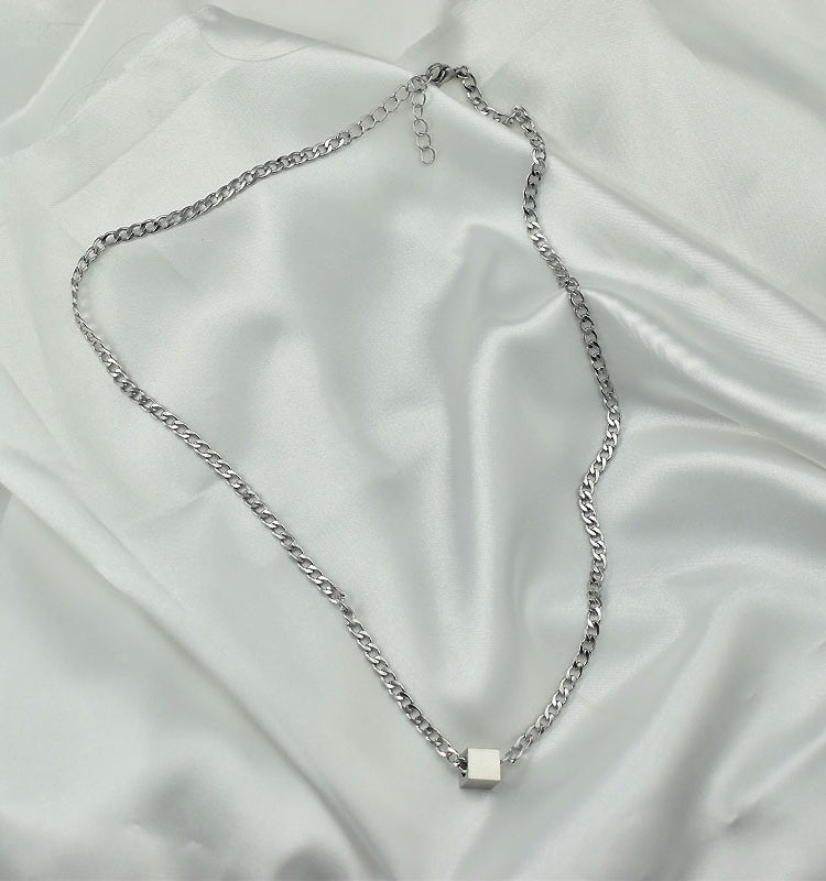 Fashion Stainless Steel Cube Pendant Necklace – Waterproof, Hypoallergenic, Multiple Sizes