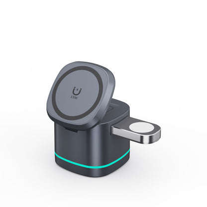 Three-in-One Folding Magnetic Wireless Fast Charging Charger for Phones, Earbuds, and Smartwatches
