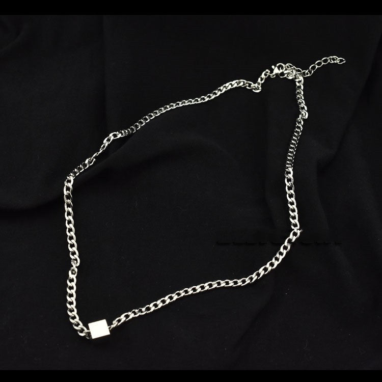 Fashion Stainless Steel Cube Pendant Necklace – Waterproof, Hypoallergenic, Multiple Sizes