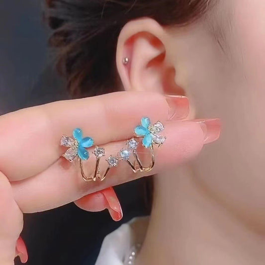 Artsy Cherry Blossom Earrings – Green Opal Diamond Color Flower Design
