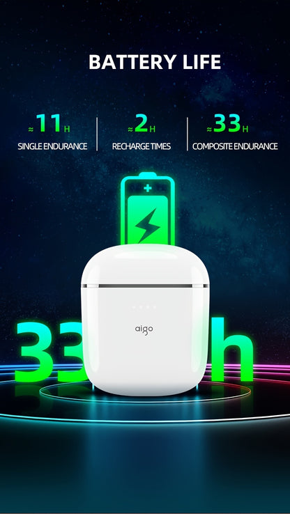 Aigo T18 Bluetooth 5.3 TWS Earbuds - Dual HD Mic Sports & Gaming Headset