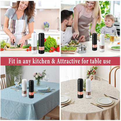 Rechargeable Electric Salt & Pepper Grinder Set - One-Handed Operation, Adjustable Coarseness, LED Light