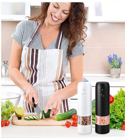 Rechargeable Electric Salt & Pepper Grinder Set - One-Handed Operation, Adjustable Coarseness, LED Light