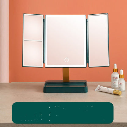 LED Shell HD Makeup Mirror with Lights – Intelligent Folding Desktop Mirror