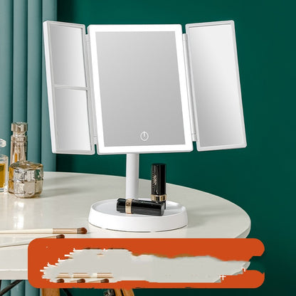 LED Shell HD Makeup Mirror with Lights – Intelligent Folding Desktop Mirror