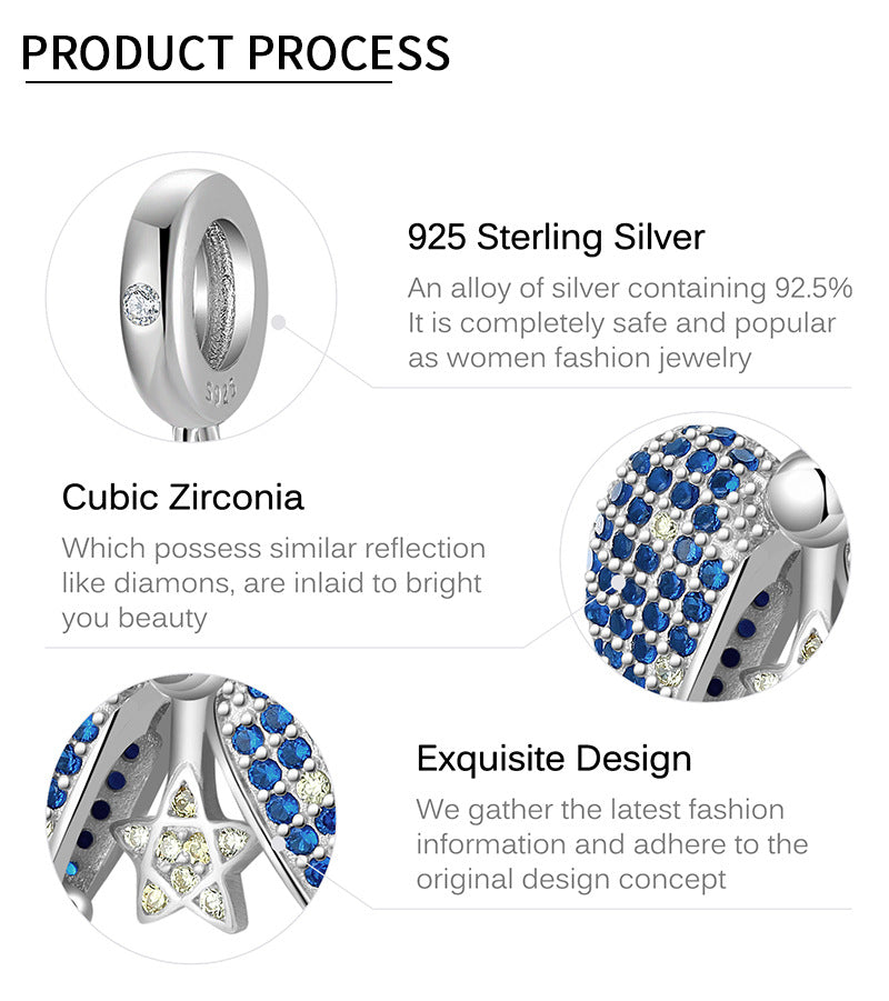 Blue Star Love Lock Beads 925 Sterling Silver Pendant Bracelet – Heart-Shaped Silver Jewelry