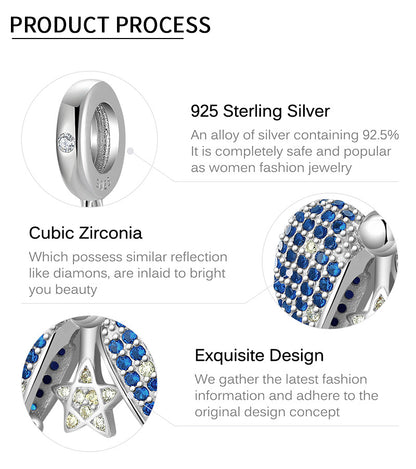 Blue Star Love Lock Beads 925 Sterling Silver Pendant Bracelet – Heart-Shaped Silver Jewelry