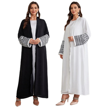 Abaya Kimono – Luxury Muslim Dubai Kaftan With Keffiyeh Embroidery & Tassels - Open Cardigan Dress For Women