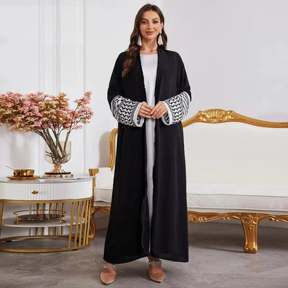Abaya Kimono – Luxury Muslim Dubai Kaftan With Keffiyeh Embroidery & Tassels - Open Cardigan Dress For Women