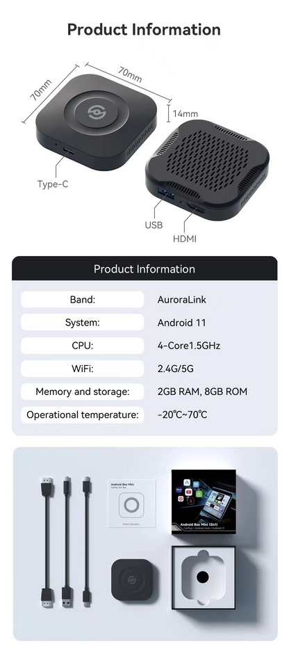 Original Wired to Wireless CarPlay & Android Auto Adapter with USB-HDMI Port