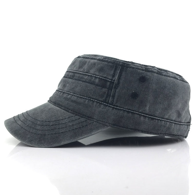 Men’s Military Flat Top Hat – Washed Casual Sun Hat for Spring & Summer