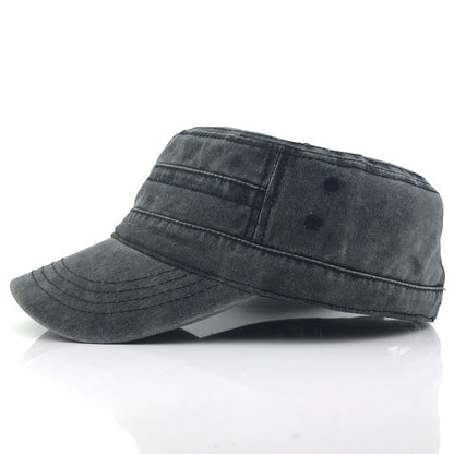 Men’s Military Flat Top Hat – Washed Casual Sun Hat for Spring & Summer