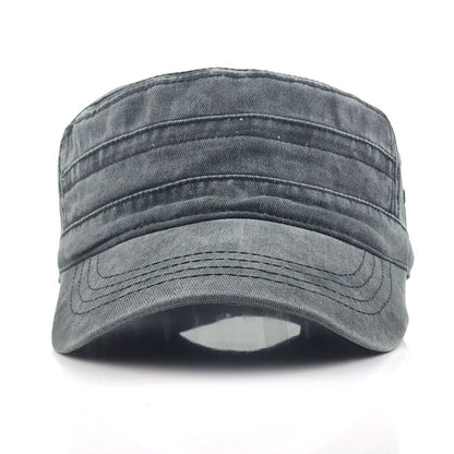 Men’s Military Flat Top Hat – Washed Casual Sun Hat for Spring & Summer