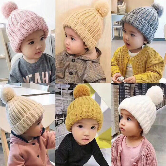 Baby Wool Knit Cap with Ball – Warm Winter Hat for Boys & Girls