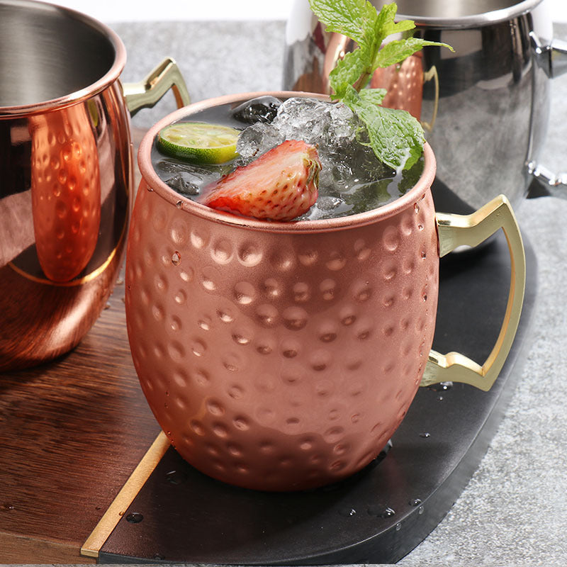 304 Stainless Steel Moscow Mule Cup – Hammered Copper-Plated Cocktail Glass