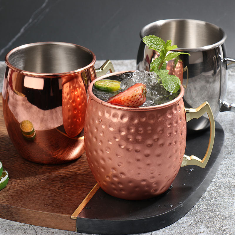 304 Stainless Steel Moscow Mule Cup – Hammered Copper-Plated Cocktail Glass
