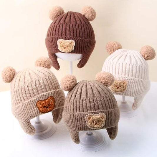 Baby Woolen Hat – Cute Bear Ear Protection, Thickened Winter Knitted Hat for Kids