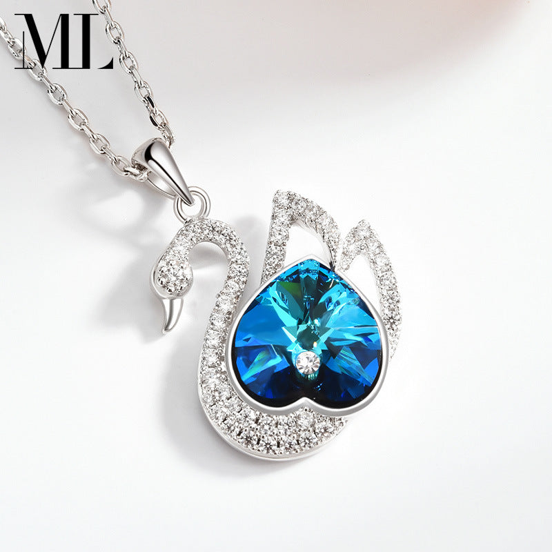 European & American Swan Pendant Necklace – Austrian Crystal Clavicle Chain Jewelry for Women