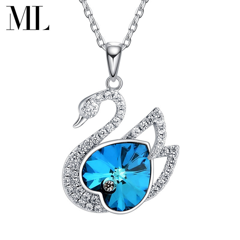 European & American Swan Pendant Necklace – Austrian Crystal Clavicle Chain Jewelry for Women