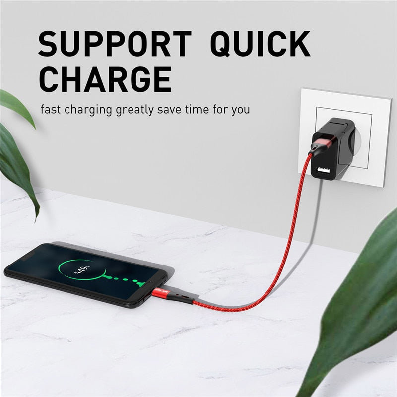 Mobile Phone Fast Charging USB Cable - USB to USB Type-C & Micro USB - 3A Rapid Charger
