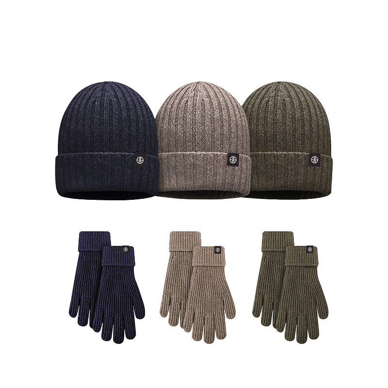 Unisex Winter Wool Knitted Hat & Gloves Set – Striped Touchscreen & Windproof