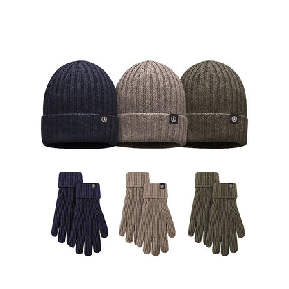 Unisex Winter Wool Knitted Hat & Gloves Set – Striped Touchscreen & Windproof