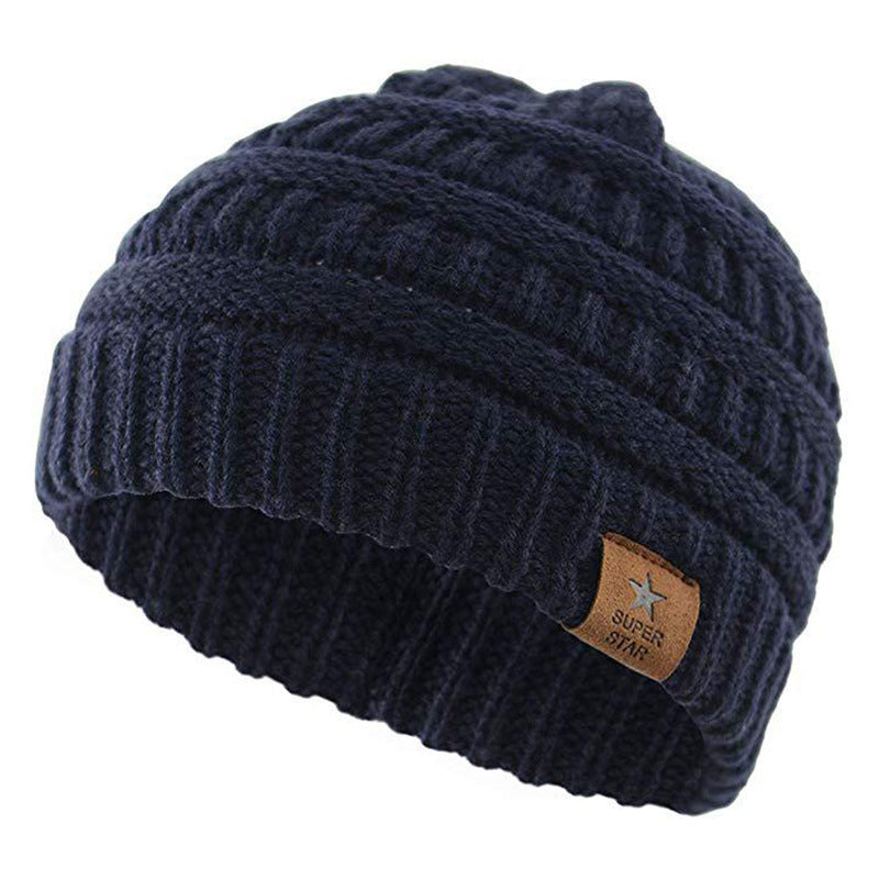 Children’s Wool Knitted Hat with Five-Pointed Star – Warm Winter Dome Cap