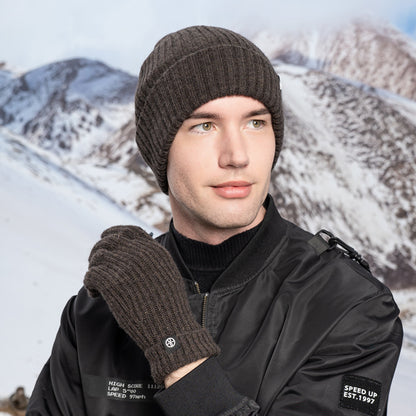 Unisex Winter Wool Knitted Hat & Gloves Set – Striped Touchscreen & Windproof