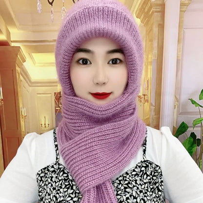 Women’s Velvet Snow Hat with Scarf – Thickened Knit Winter Warmth