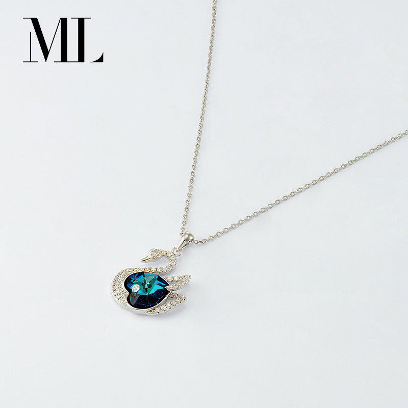 European & American Swan Pendant Necklace – Austrian Crystal Clavicle Chain Jewelry for Women