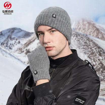 Unisex Winter Wool Knitted Hat & Gloves Set – Striped Touchscreen & Windproof