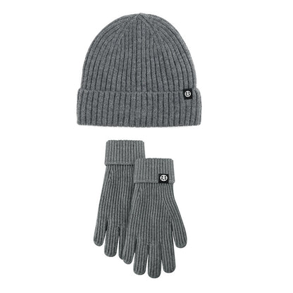Unisex Winter Wool Knitted Hat & Gloves Set – Striped Touchscreen & Windproof