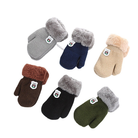 Children’s Winter Gloves for 1-4 Years – Double-Layered Knitted Wool with Fleece, Lanyard for Extra Security