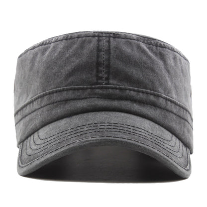 Men’s Flat Top Military Cap – Washed Cotton Sun Hat with Curved Brim