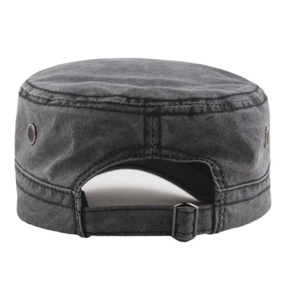 Men’s Flat Top Military Cap – Washed Cotton Sun Hat with Curved Brim