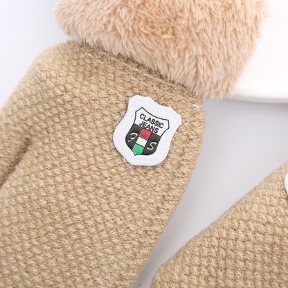 Children’s Winter Gloves for 1-4 Years – Double-Layered Knitted Wool with Fleece, Lanyard for Extra Security