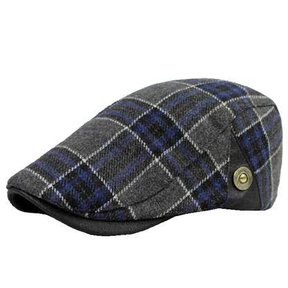 Men’s Retro Plaid Wool Peaked Cap – Casual Autumn/Winter Beret