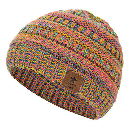 Children’s Wool Knitted Hat with Five-Pointed Star – Warm Winter Dome Cap