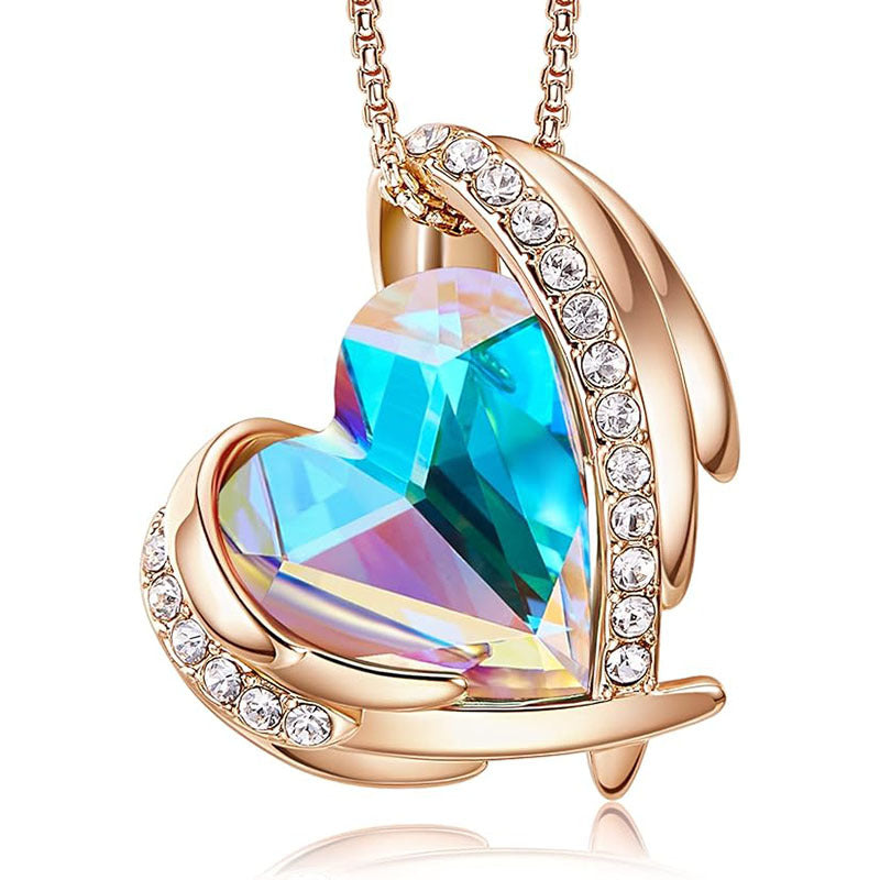 European & American Love-Shaped Geometric Birthstone Necklace – Women's Clavicle Chain Jewelry Gift