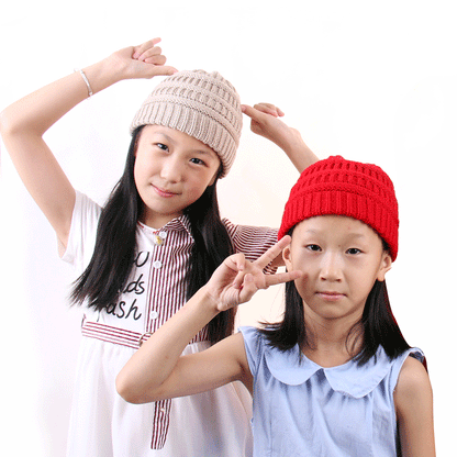 Children’s Wool Knitted Hat with Five-Pointed Star – Warm Winter Dome Cap