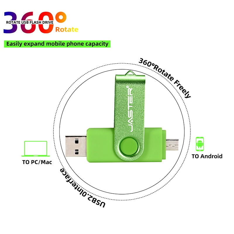 JASTER High-Speed OTG USB Flash Drive - 16GB/32GB/64GB Rotatable Pen Drive for Android & PC
