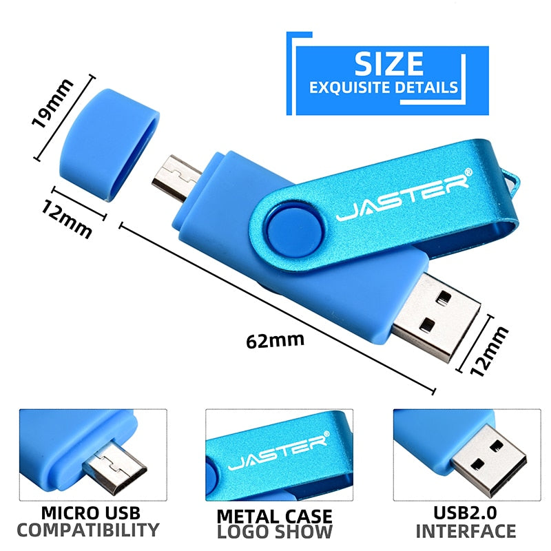 JASTER High-Speed OTG USB Flash Drive - 16GB/32GB/64GB Rotatable Pen Drive for Android & PC