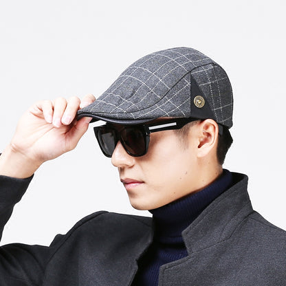 Men’s Retro Plaid Wool Peaked Cap – Casual Autumn/Winter Beret