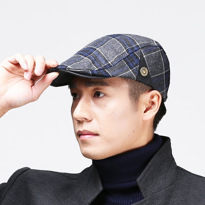 Men’s Retro Plaid Wool Peaked Cap – Casual Autumn/Winter Beret