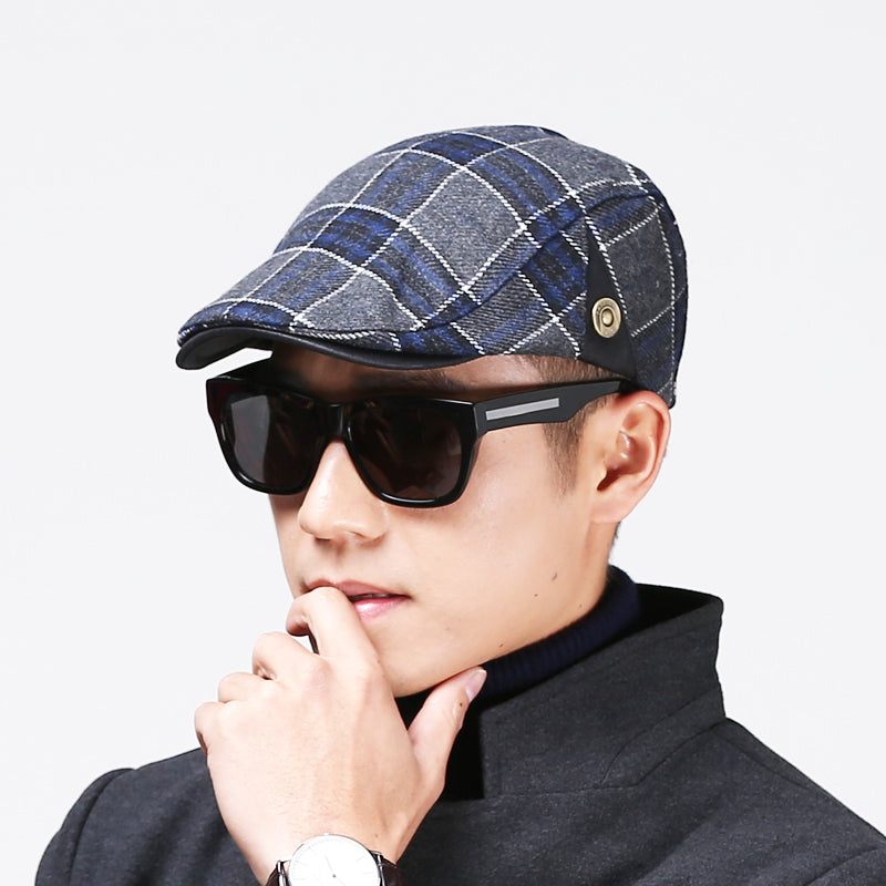 Men’s Retro Plaid Wool Peaked Cap – Casual Autumn/Winter Beret